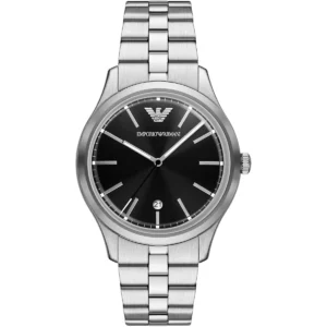 ar11732 emporio armani watch men black dial metal stainless steel silver strap quartz analog