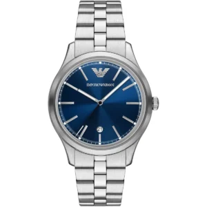 ar11733 emporio armani watch men blue dial metal stainless steel silver strap quartz analog