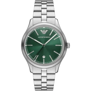 ar11734 emporio armani watch men green dial metal stainless steel silver strap quartz analog