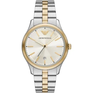 ar11735 emporio armani watch men two tone silver dial metal stainless steel gold strap quartz analog