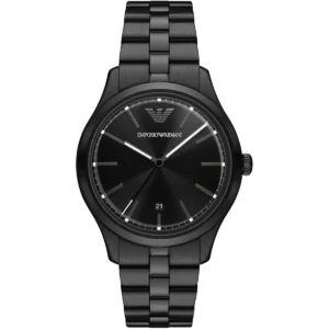 ar11736 emporio armani watch men black dial metal stainless steel strap quartz analog