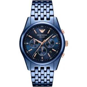 ar70016 emporio armani watch men blue dial ceramic strap quartz analog chronograph antonio