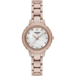 ar70018 emporio armani watch women mother of pearl white dial ceramic rose gold strap quartz analog cleo