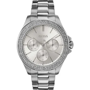 1502442 hugo boss watch women crystals silver dial metal stainless strap quartz battery analog three hand premiere