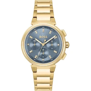 1502677 hugo boss watch women blue dial metal stainless gold strap quartz battery analog chronograph one