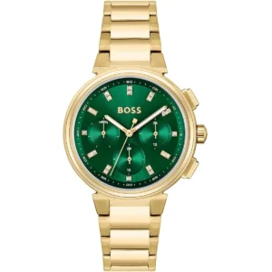 1502679 hugo boss watch women green dial metal stainless gold strap quartz battery analog one