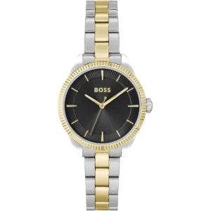 1502730 hugo boss watch women black dial metal stainless silver gold strap quartz battery analog three hand sage