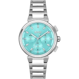 1502763 hugo boss watch women turquoise dial metal stainless steel silver strap quartz battery analog 4 hands one