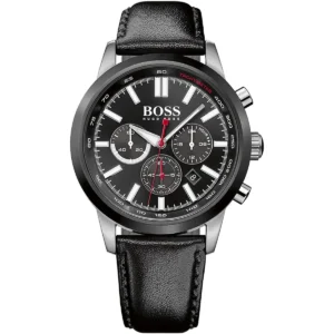 1513191 hugo boss watch men black dial leather strap quartz battery analog chronograph racing
