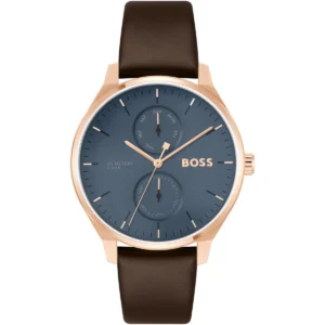 1514103 hugo boss watch men blue dial leather brown strap quartz battery analog three hand tyler