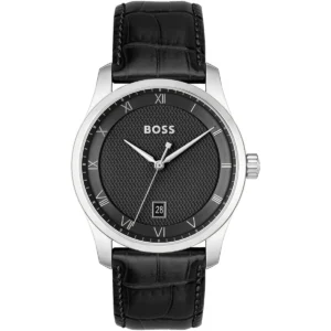1514122 hugo boss watch men black dial leather strap quartz battery analog three hand principle