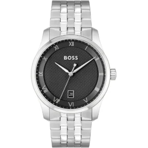 1514123 hugo boss watch men black dial metal stainless silver strap quartz battery analog three hand principle
