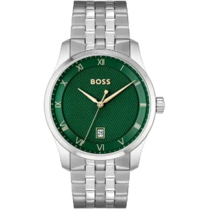 1514124 hugo boss watch men patterned dial green dial metal stainless steel silver strap quartz battery analog three hand principle