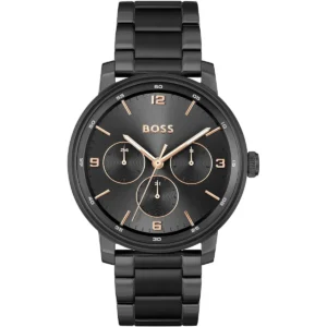 1514128 hugo boss watch men black dial stainless steel metal strap quartz battery analog 4 hands contender