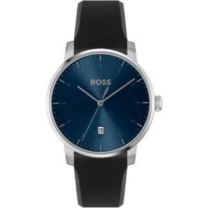 1514131 hugo boss watch men blue dial rubber black strap quartz battery analog three hand dean
