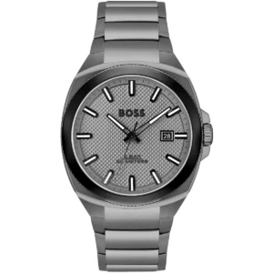 1514137 hugo boss watch 5bar 50 meters men patterned gun stainless steel gray dial metal grey strap quartz battery analog three hand walker