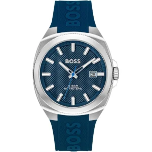 1514139 hugo boss watch men patterned blue dial rubber strap quartz battery analog three hand walker