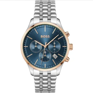 1514158 hugo boss watch men blue dial stainless steel metal silver strap quartz battery analog chronograph avery