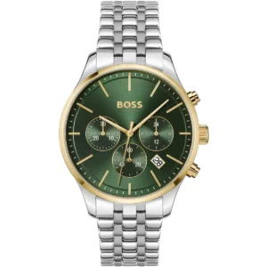 1514159 hugo boss watch men green dial stainless steel metal silver strap quartz battery analog chronograph avery