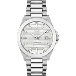 1514176 hugo boss watch water resistant 5bar 50 meters men silver dial stainless steel metal strap quartz battery analog three hand strike