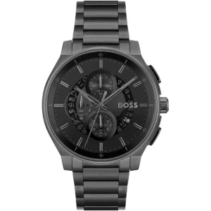 1514192 hugo boss watch men black dial stainless steel metal strap quartz battery analog chronograph peak