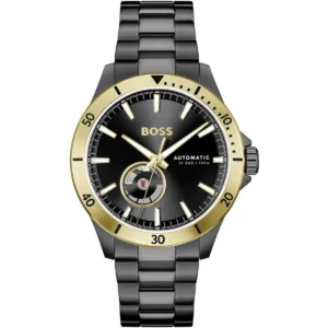 1514203 hugo boss watch automatic 10bar 100m men black dial stainless steel metal strap analog three hand troper