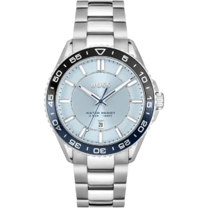 1514207 hugo boss watch water resist 5bar 165ft men blue dial stainless steel metal silver strap quartz battery analog three hand runner