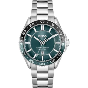 1514208 hugo boss watch water resist 5bar 165ft men blue dial stainless steel metal silver strap quartz battery analog three hand runner