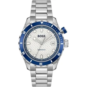 1514212 hugo boss watch bossmatic men white dial stainless steel metal silver strap automatic analog three hand