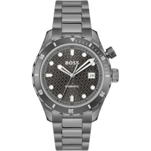 1514213 hugo boss watch bossmatic men gray dial stainless steel metal grey strap automatic analog three hand