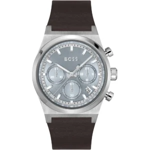 1514219 hugo boss watch men blue dial leather brown strap quartz battery analog chronograph candor