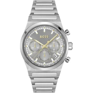 1514221 hugo boss watch men gray dial stainless steel metal silver strap quartz battery analog chronograph candor