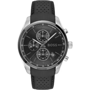 1514224 hugo boss watch men black dial leather strap quartz battery analog chronograph grand prix