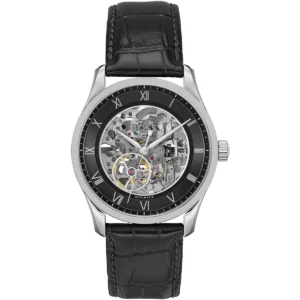 1514234 hugo boss watch automatic men black dial leather strap analog three hand principle skeleton