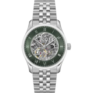 1514236 hugo boss watch automatic men green dial stainless steel metal silver strap analog three hand principle skeleton
