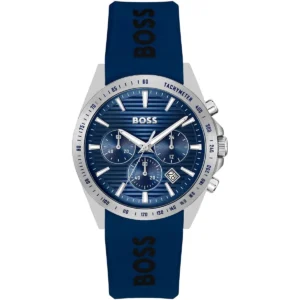 1514239 hugo boss watch men blue dial rubber strap quartz battery analog chronograph strike