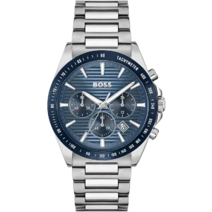1514240 hugo boss watch men blue dial stainless steel metal silver strap quartz battery analog chronograph strike
