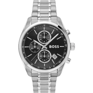 1514251 hugo boss watch men black dial stainless steel metal silver strap quartz battery analog chronograph grand prix