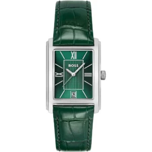 1514278 hugo boss watch men square green dial leather strap quartz battery analog three hand principle dress