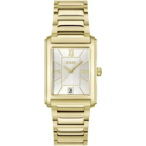 1514280 hugo boss watch men square silver dial multi gold strap quartz battery analog three hand principle dress