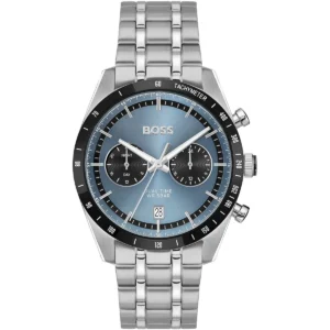 1514286 hugo boss watch dual time wr 5bar men blue dial stainless steel metal silver strap quartz battery analog three hand tourmaster