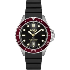1514293 hugo boss watch water resist 50m 5bar men black dial rubber strap quartz battery analog three hand troper sport