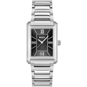 1514297 hugo boss watch men square black dial stainless steel metal silver strap quartz battery analog three hand principle dress