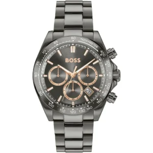 1514299 hugo boss watch men gray dial stainless steel metal graey strap quartz battery analog chronograph hero