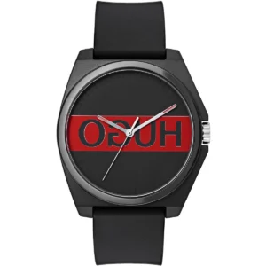 1520015 hugo boss watch unisex black dial rubber strap quartz battery analog three hand play