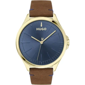 1530134 hugo boss watch men blue dial leather brown strap quartz battery analog three hand smash