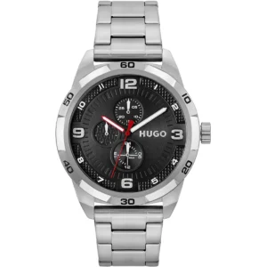 1530276 hugo boss watch men black dial metal stainless silver strap quartz battery analog three hand grip