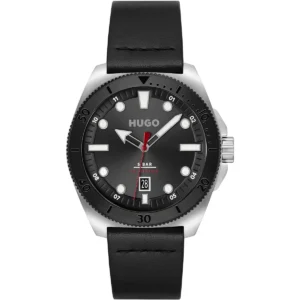 1530301 hugo boss watch 5bar 50meters men black dial leather strap quartz battery analog three hand visit