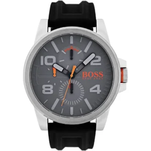 1550007 hugo boss watch men gray dial rubber black strap quartz battery analog three hand detroit