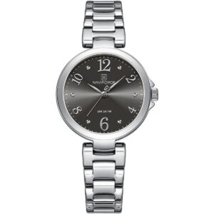nf5031 s b naviforce watch wr 3atm women black dial stainless steel metal silver strap quartz battery analog three hand for dream